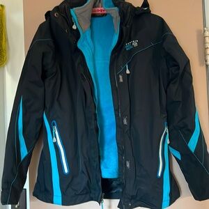 Women’s Mountain Hardware winter coat jacket shell fleece black ski blue size XS